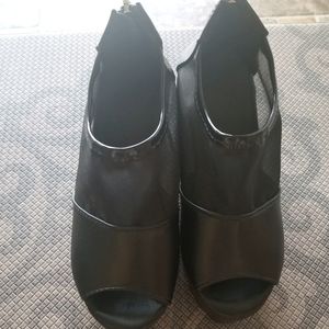 Mesh Chunky Peep Toe Heels